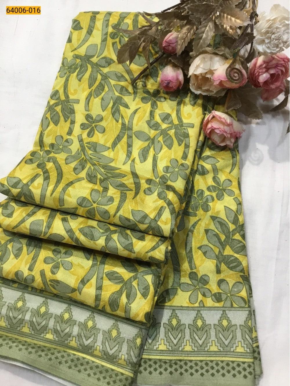 Yellow  Crepe Silk Saree