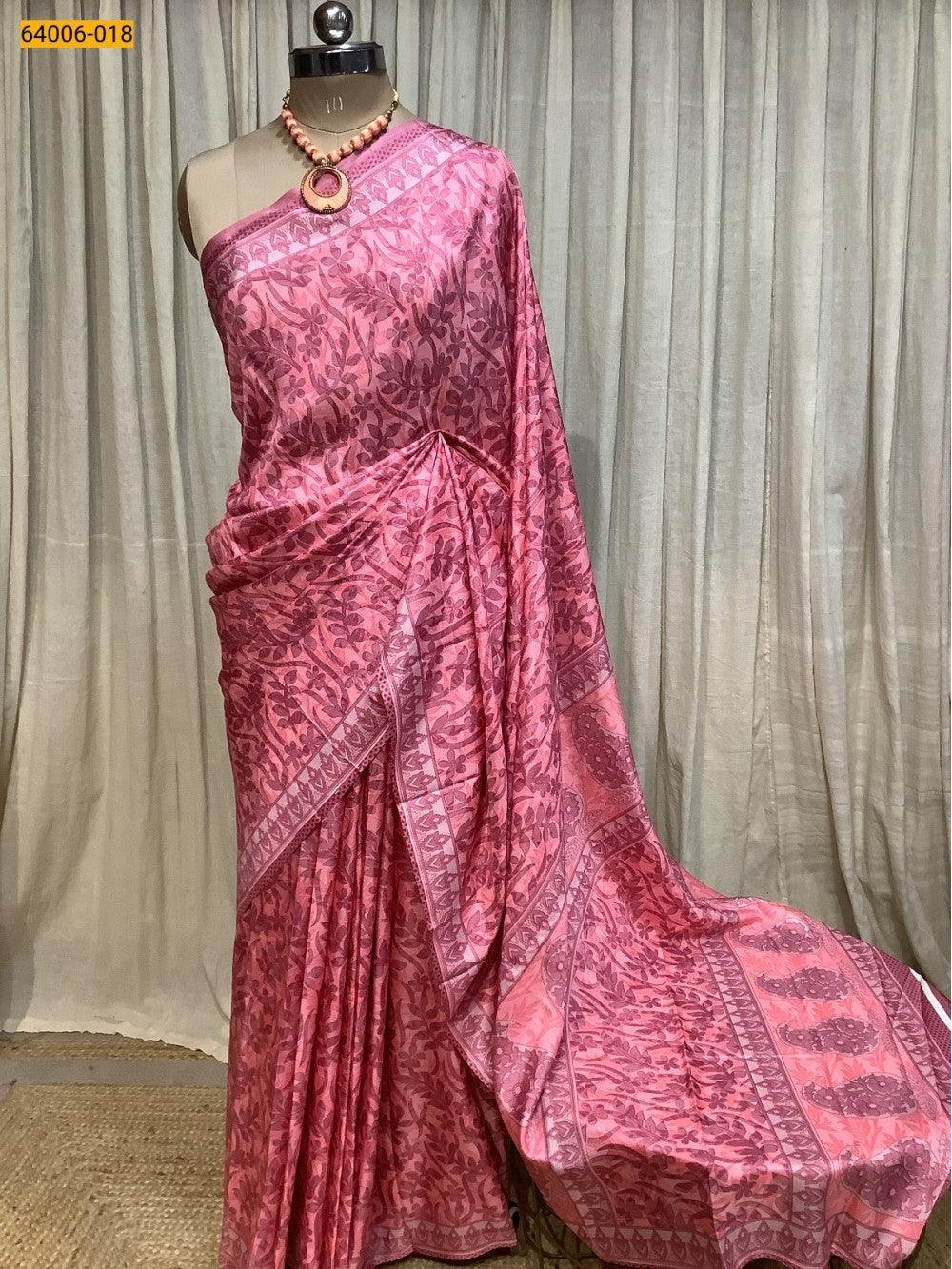 Pink Crepe Silk Saree