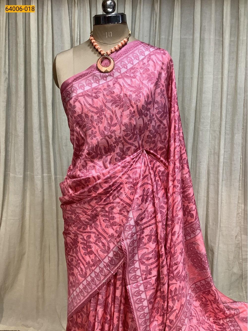 Pink Crepe Silk Saree