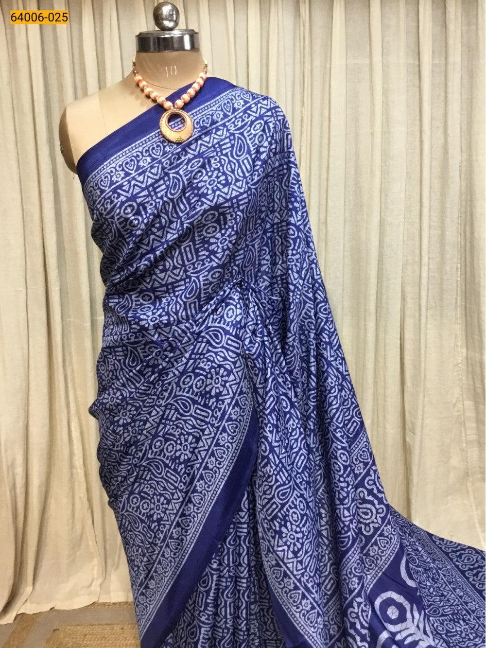 Blue Crepe Silk Saree