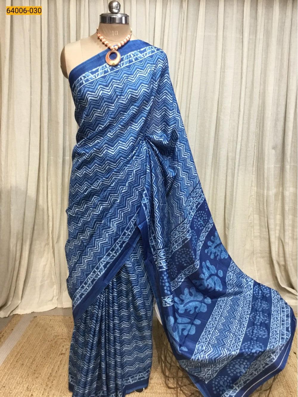 Blue  Crepe Silk Saree