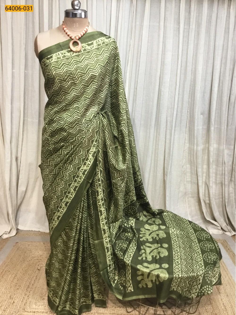 Olive Green Crepe Silk Saree