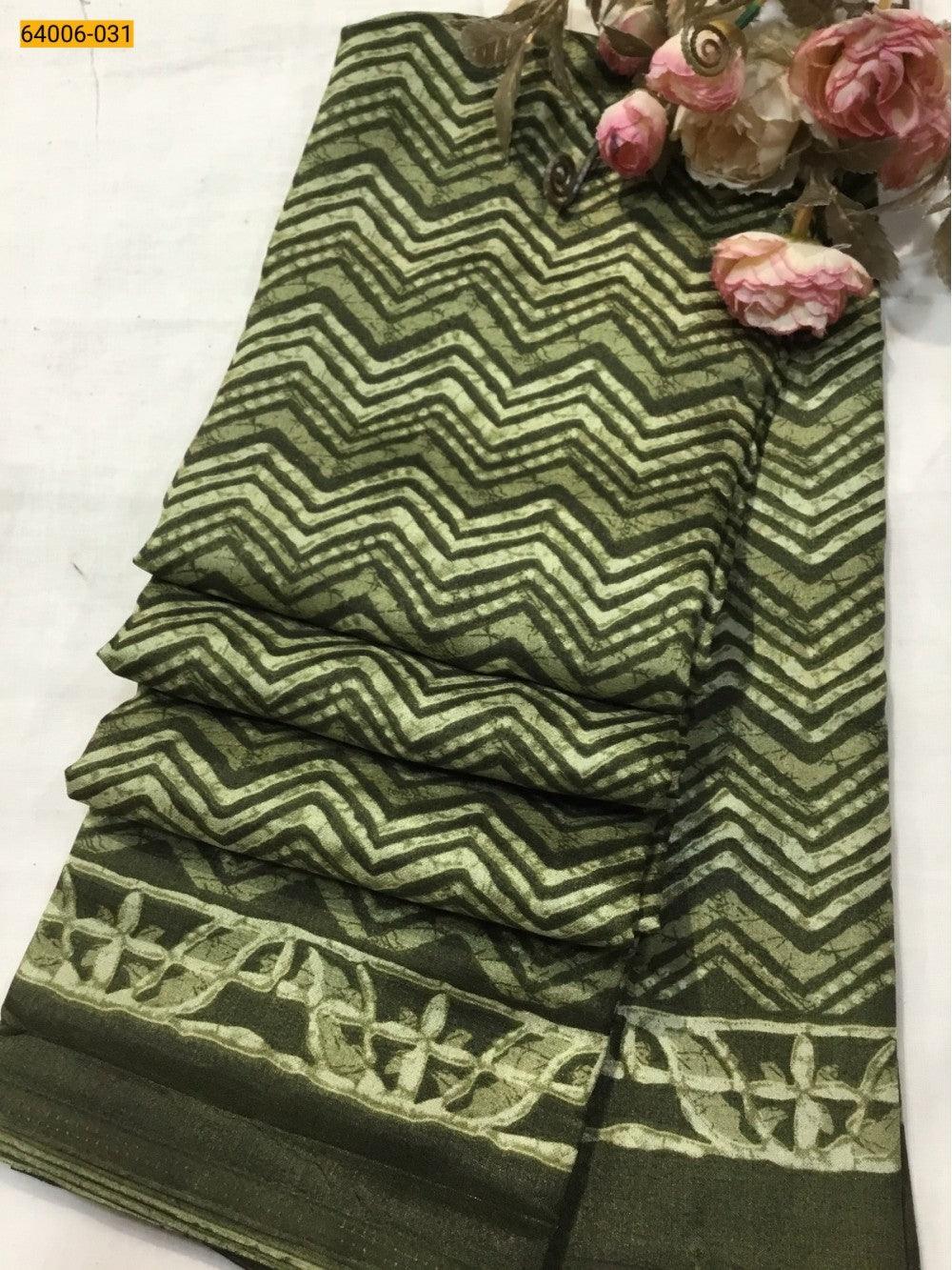 Olive Green Crepe Silk Saree