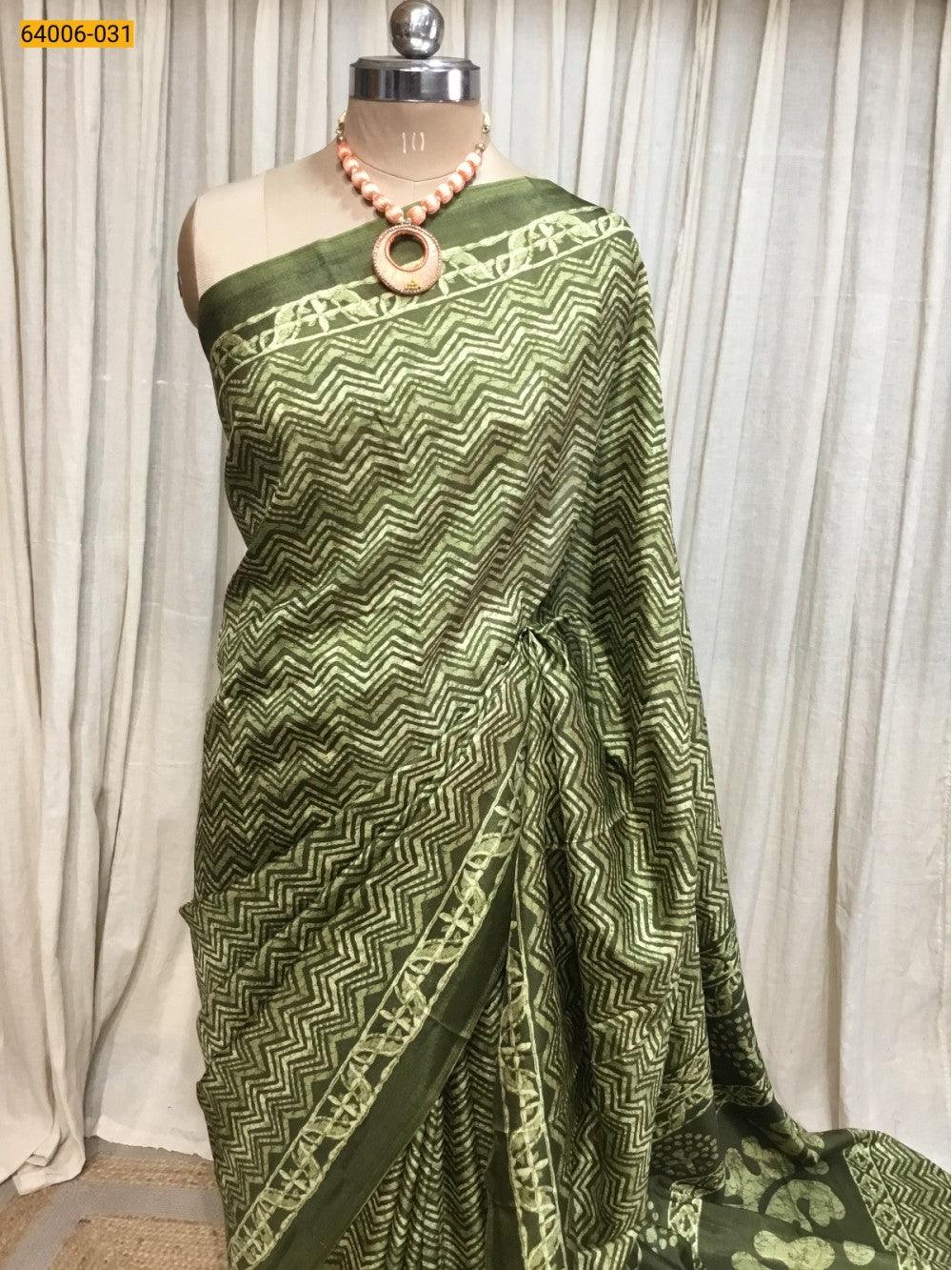 Olive Green Crepe Silk Saree