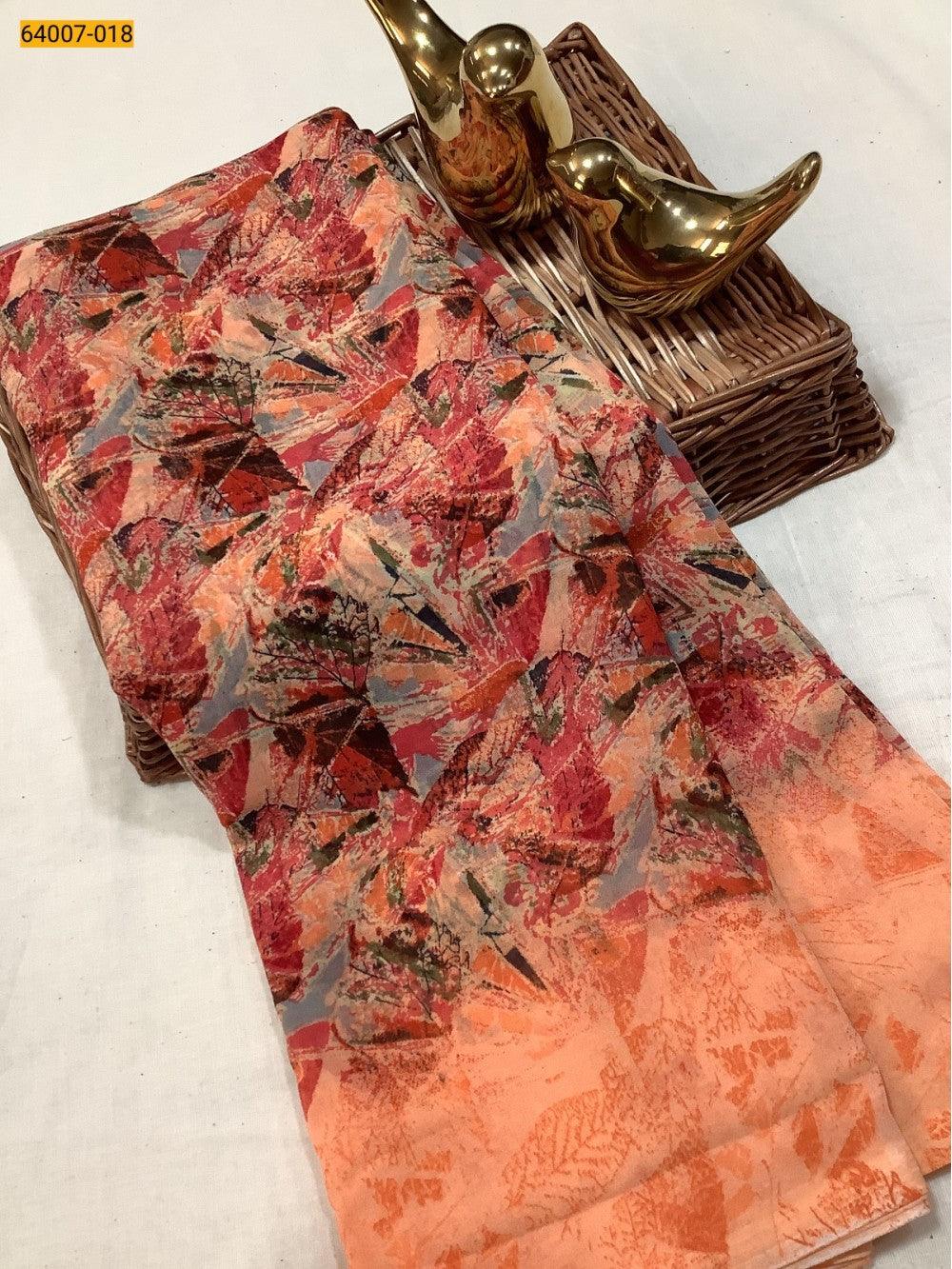 Orange Georgette Printed Saree