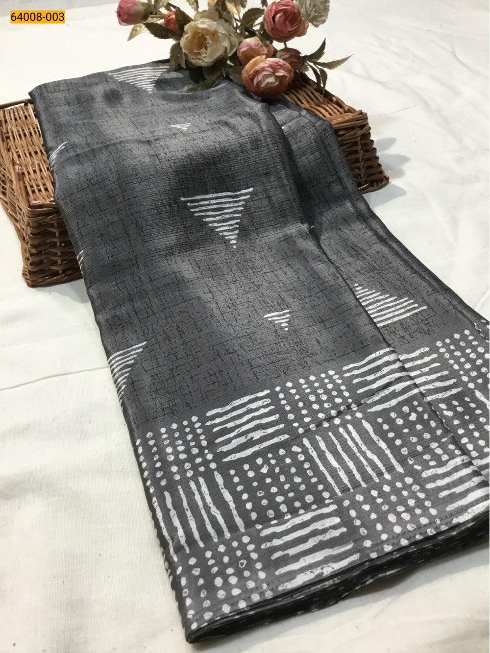 Gray Crafty Crape Silk Saree