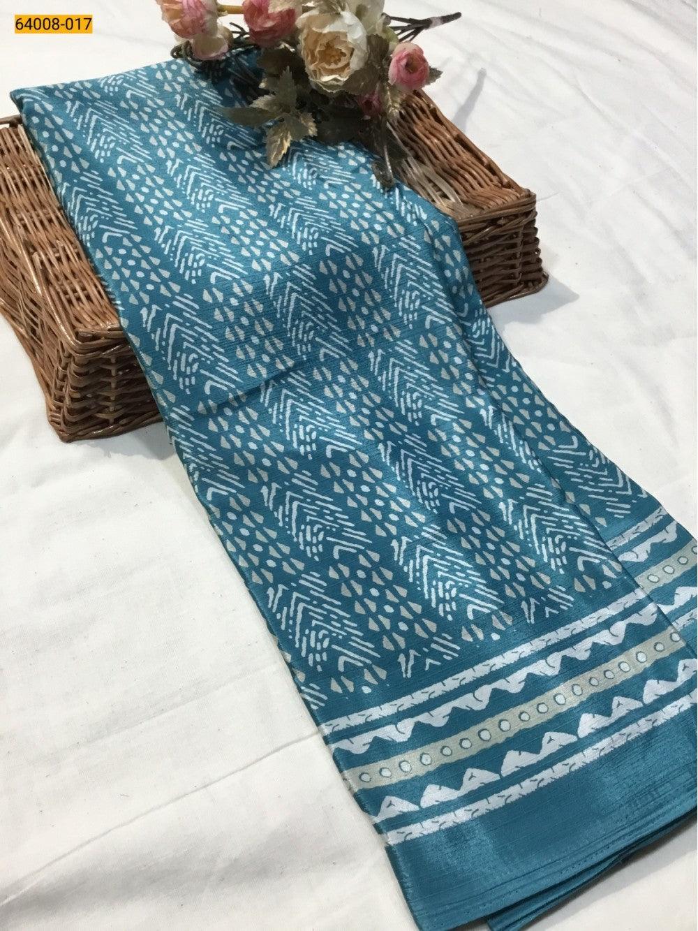 Blue Crafty Crape Silk Saree