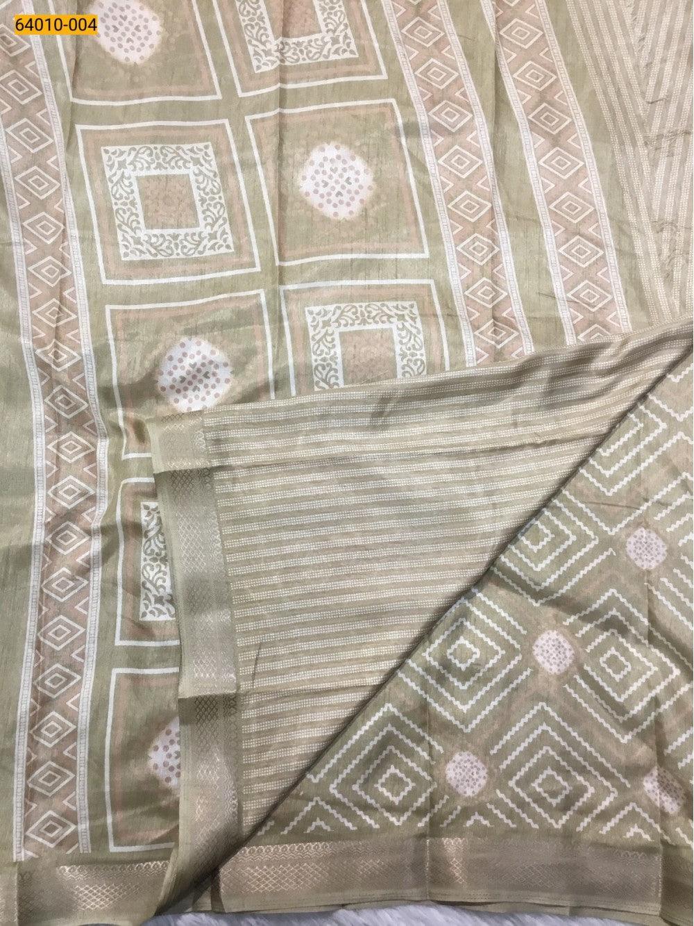 Biege Printed Fancy Dola Silk Saree