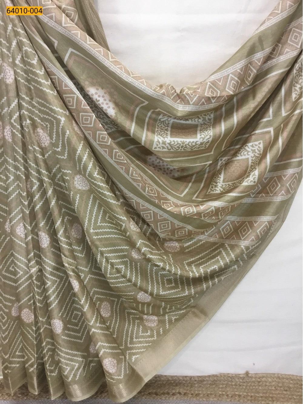 Biege Printed Fancy Dola Silk Saree