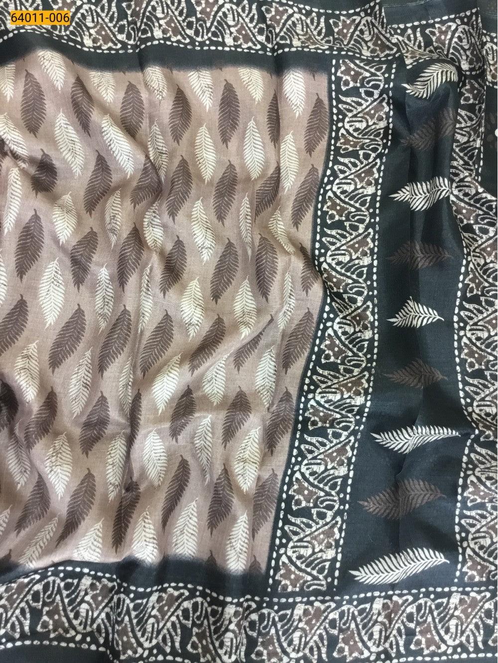 Brown Bhagalpur Fancy Silk Printed Saree