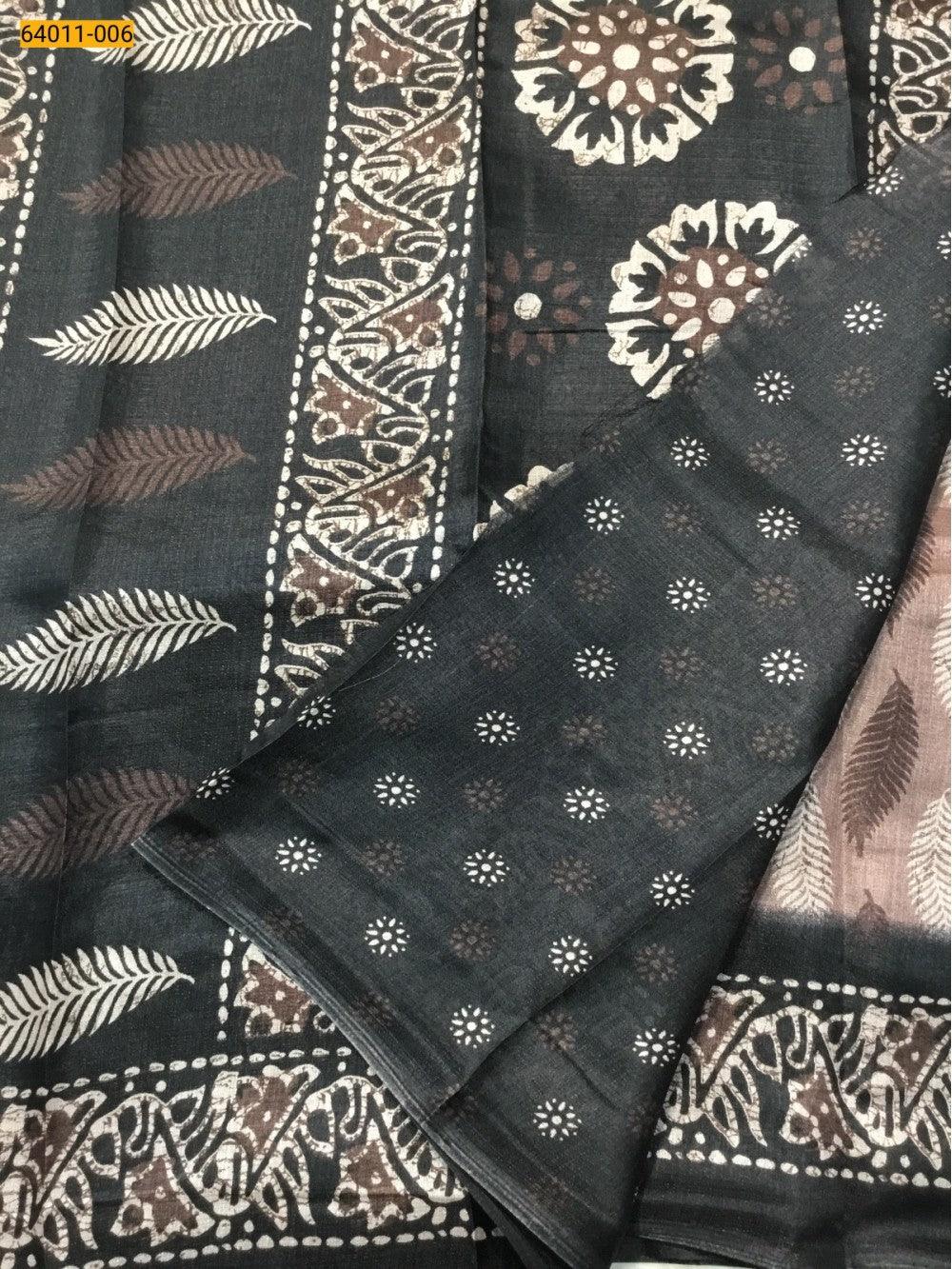 Brown Bhagalpur Fancy Silk Printed Saree