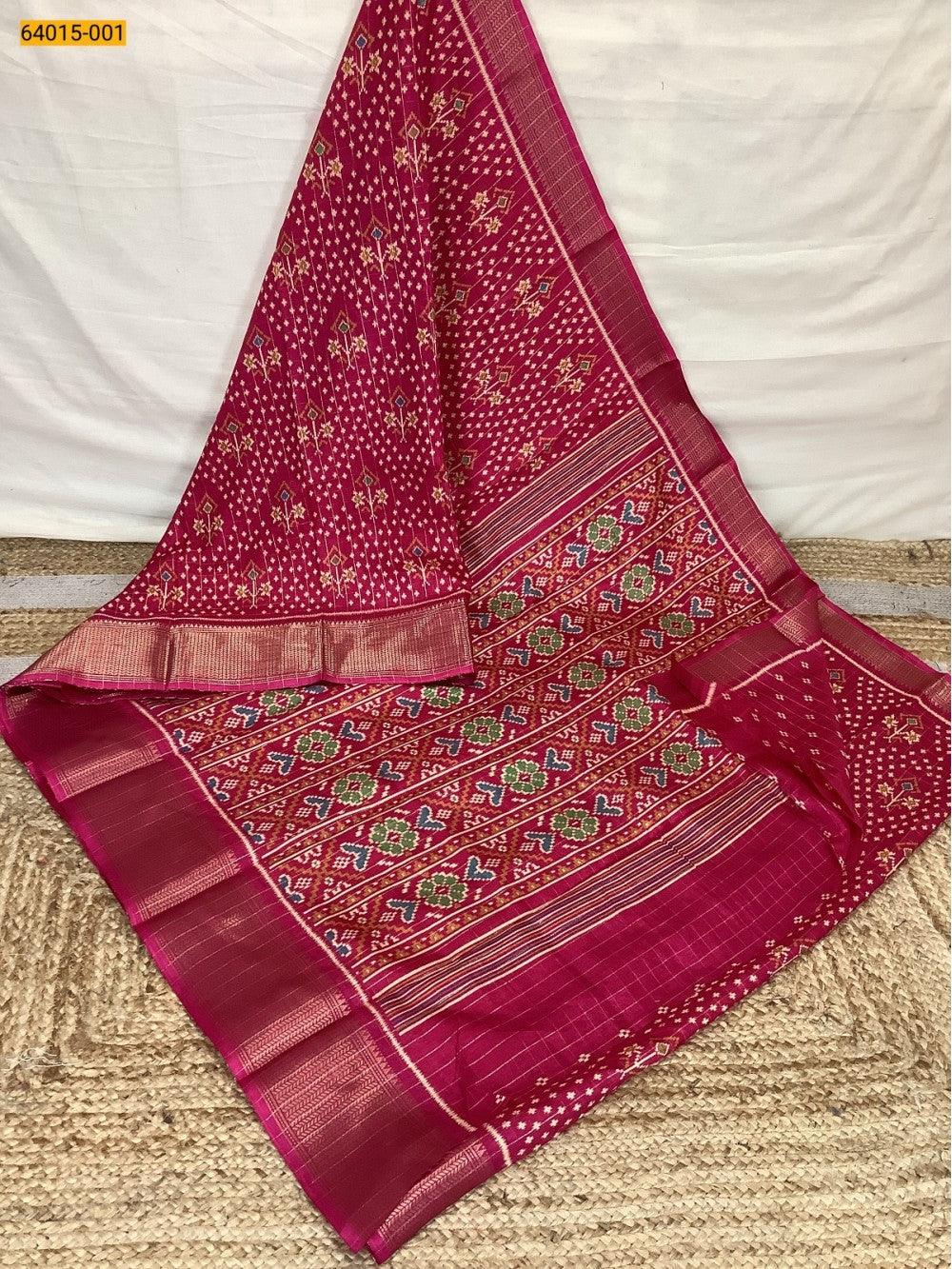 Pink Fancy Dola Printed Silk Checks Saree