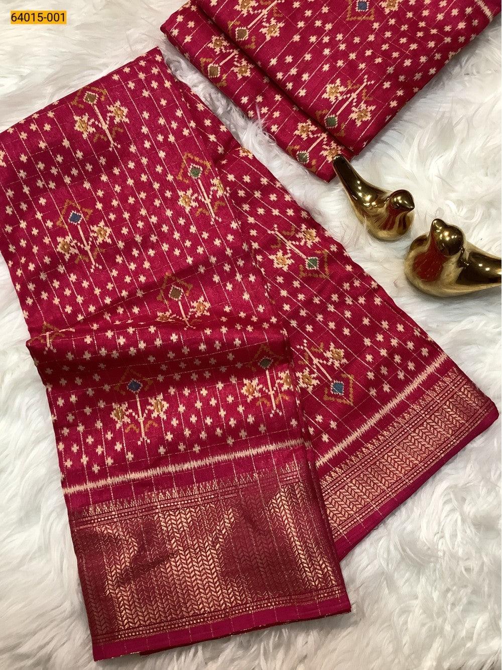 Pink Fancy Dola Printed Silk Checks Saree