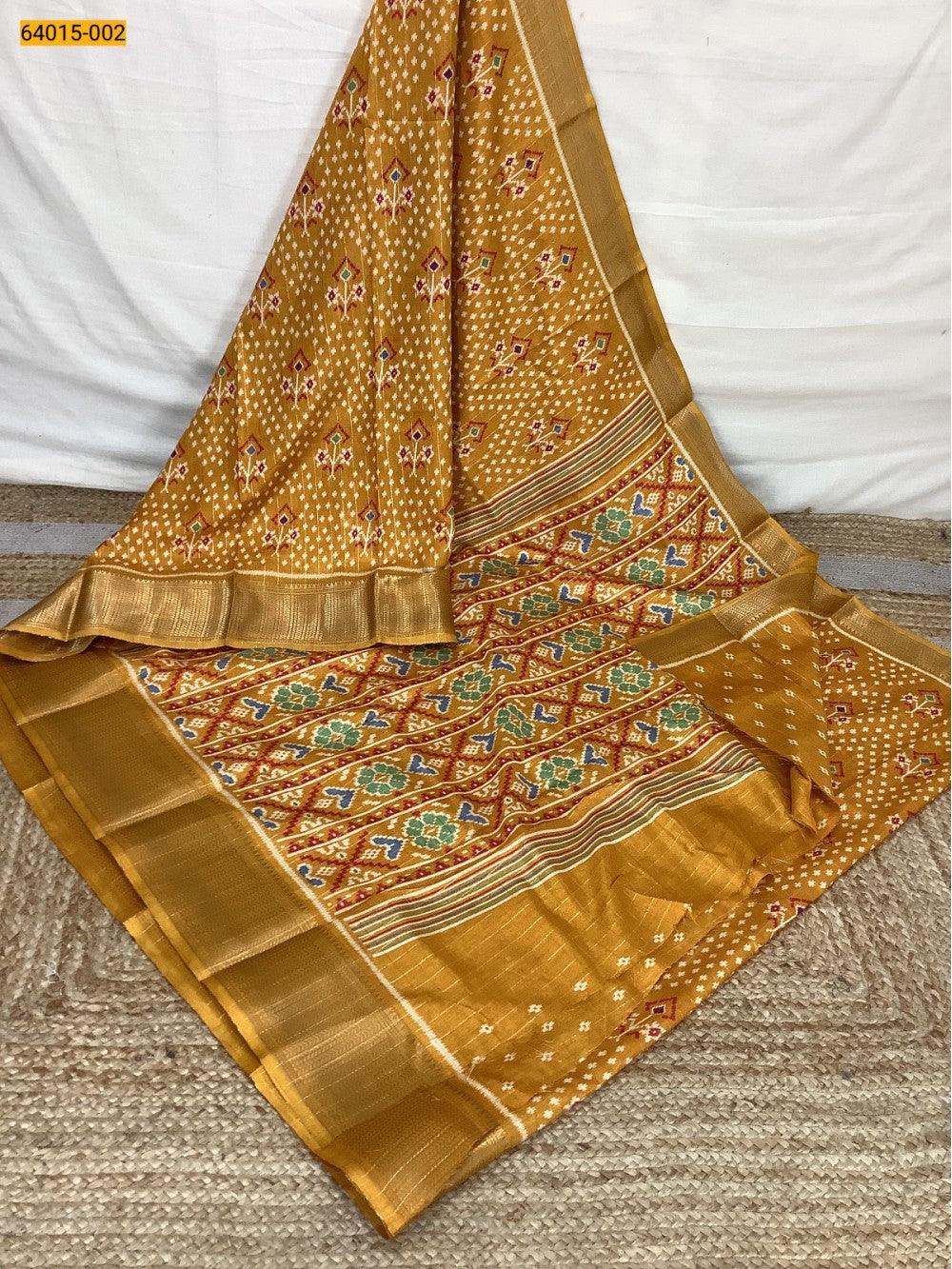 Yellow Fancy Dola Printed Silk Checks Saree