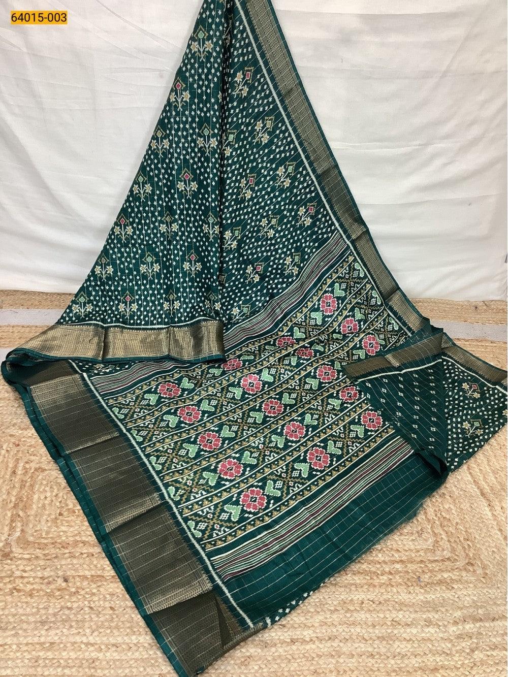 Green Fancy Dola Printed Silk Checks Saree