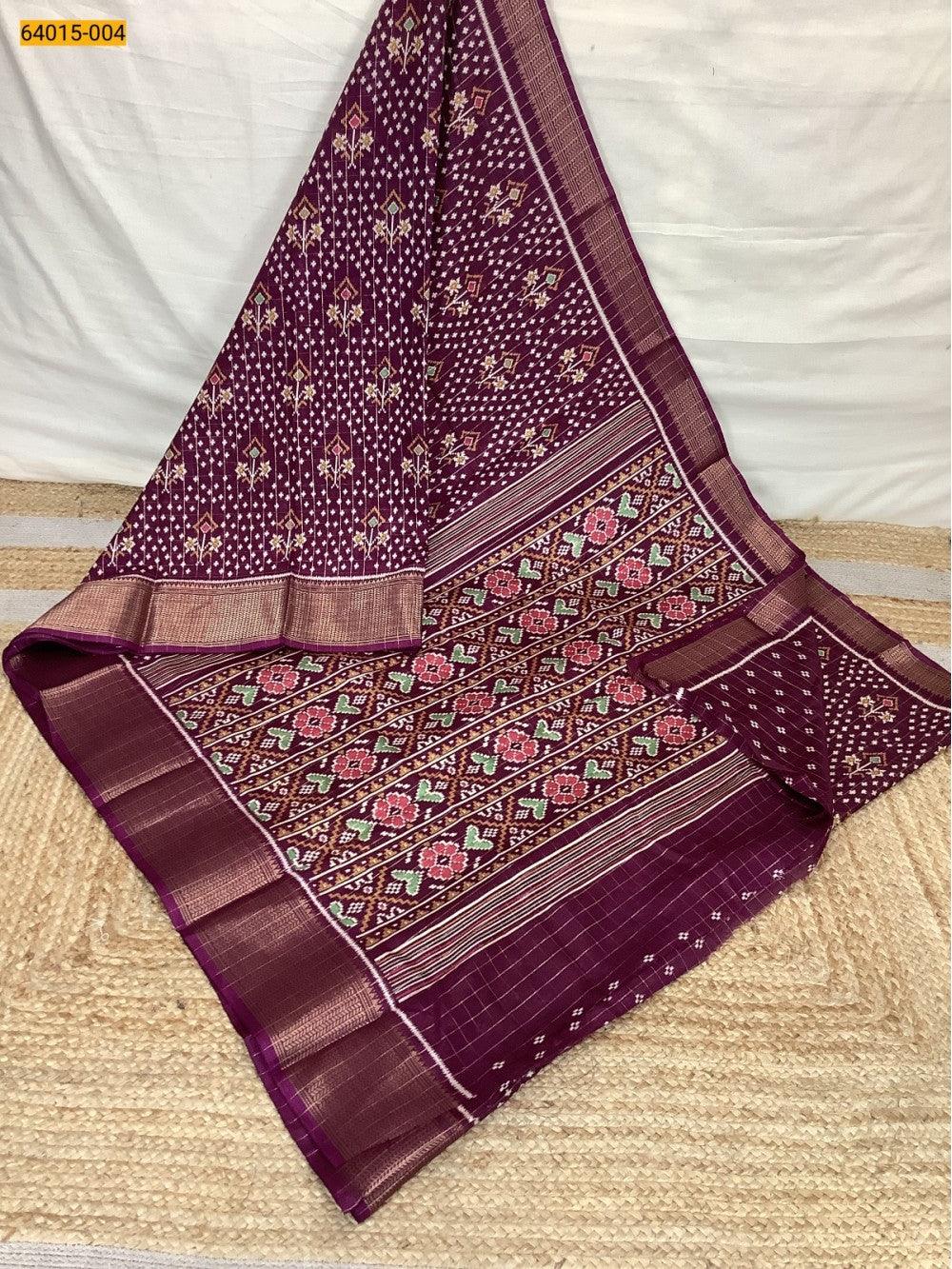 Maroon Fancy Dola Printed Silk Checks Saree