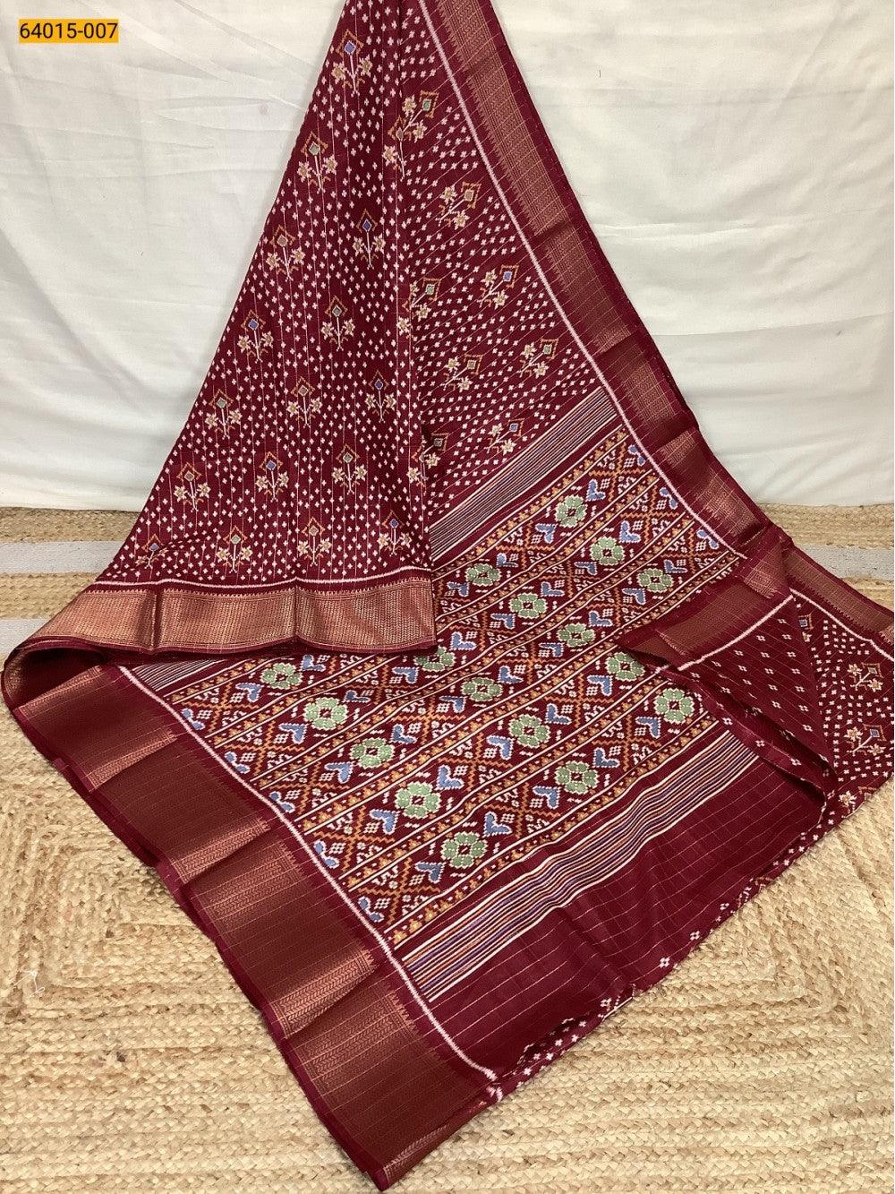 Red Fancy Dola Printed Silk Checks Saree