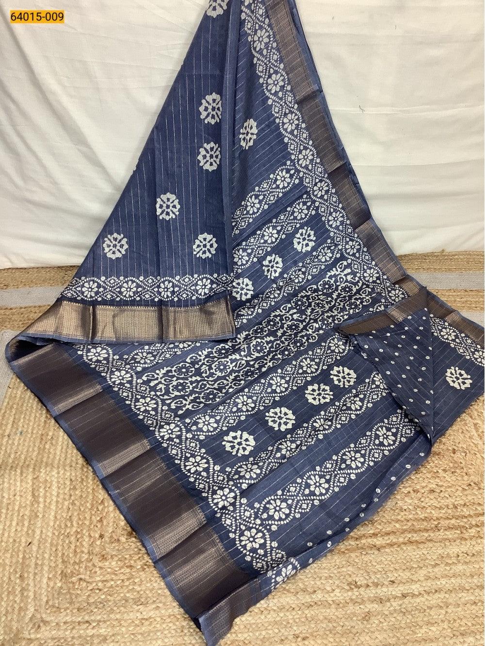 Gray Fancy Dola Printed Silk Checks Saree