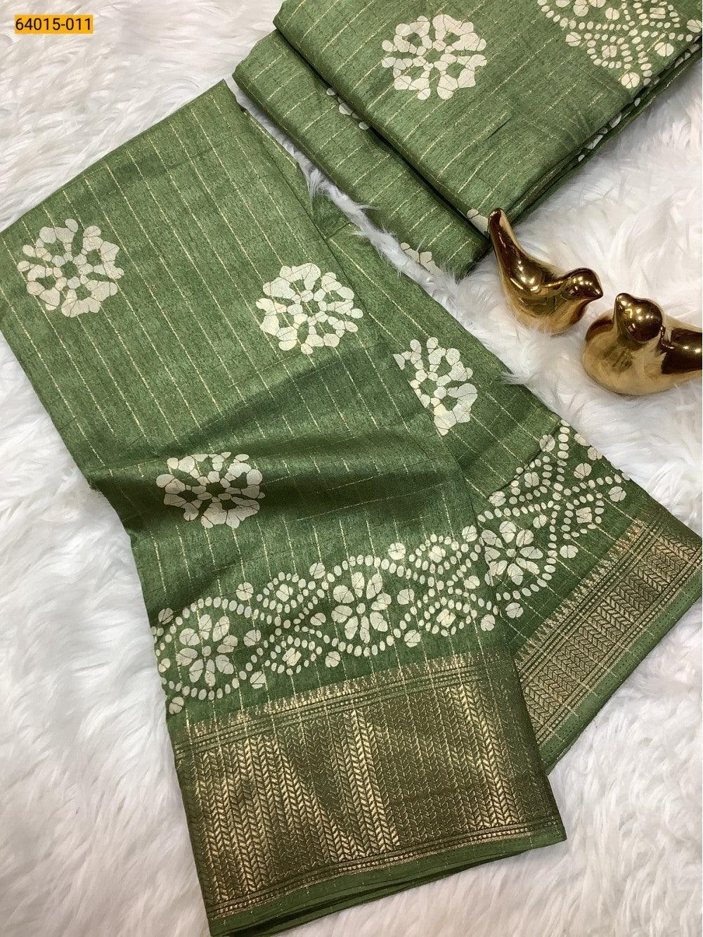 Green Fancy Dola Printed Silk Checks Saree