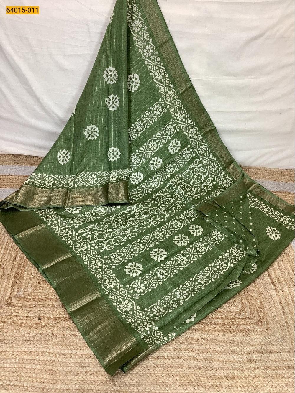 Green Fancy Dola Printed Silk Checks Saree