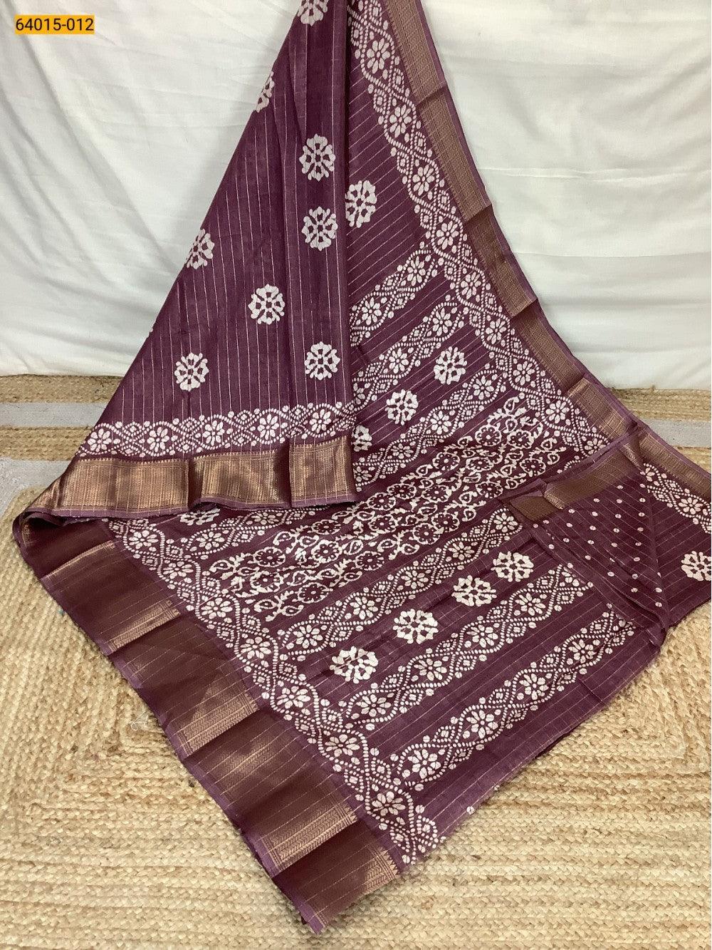 Wine Fancy Dola Printed Silk Checks Saree