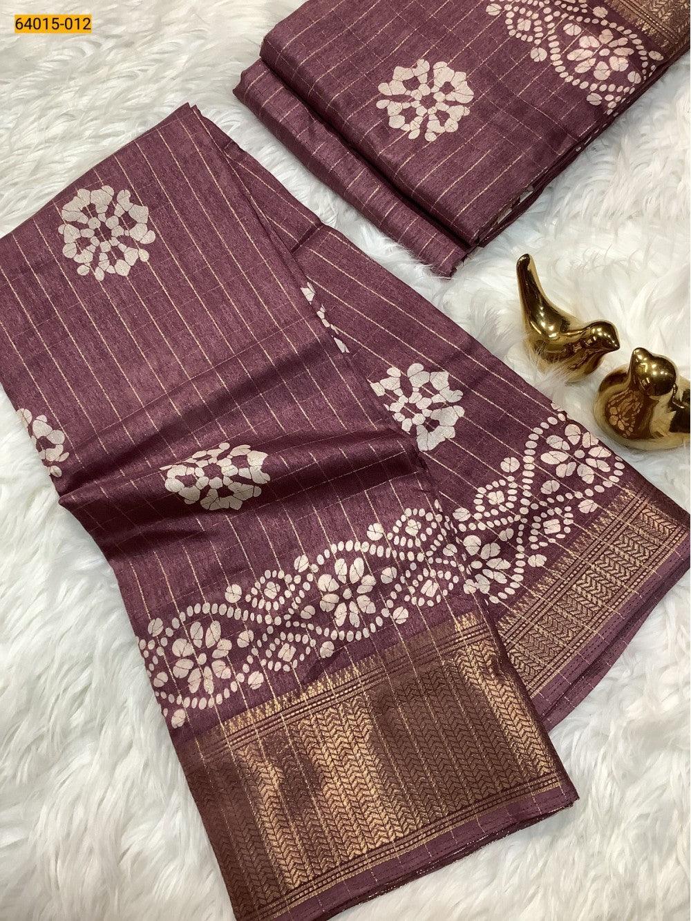 Wine Fancy Dola Printed Silk Checks Saree