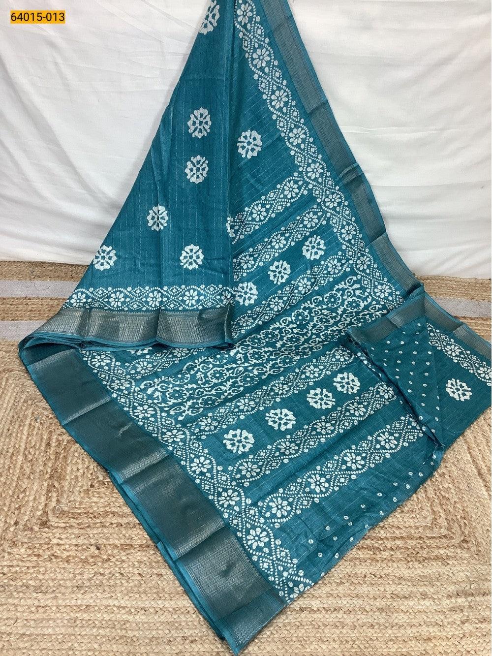 Blue Fancy Dola Printed Silk Checks Saree