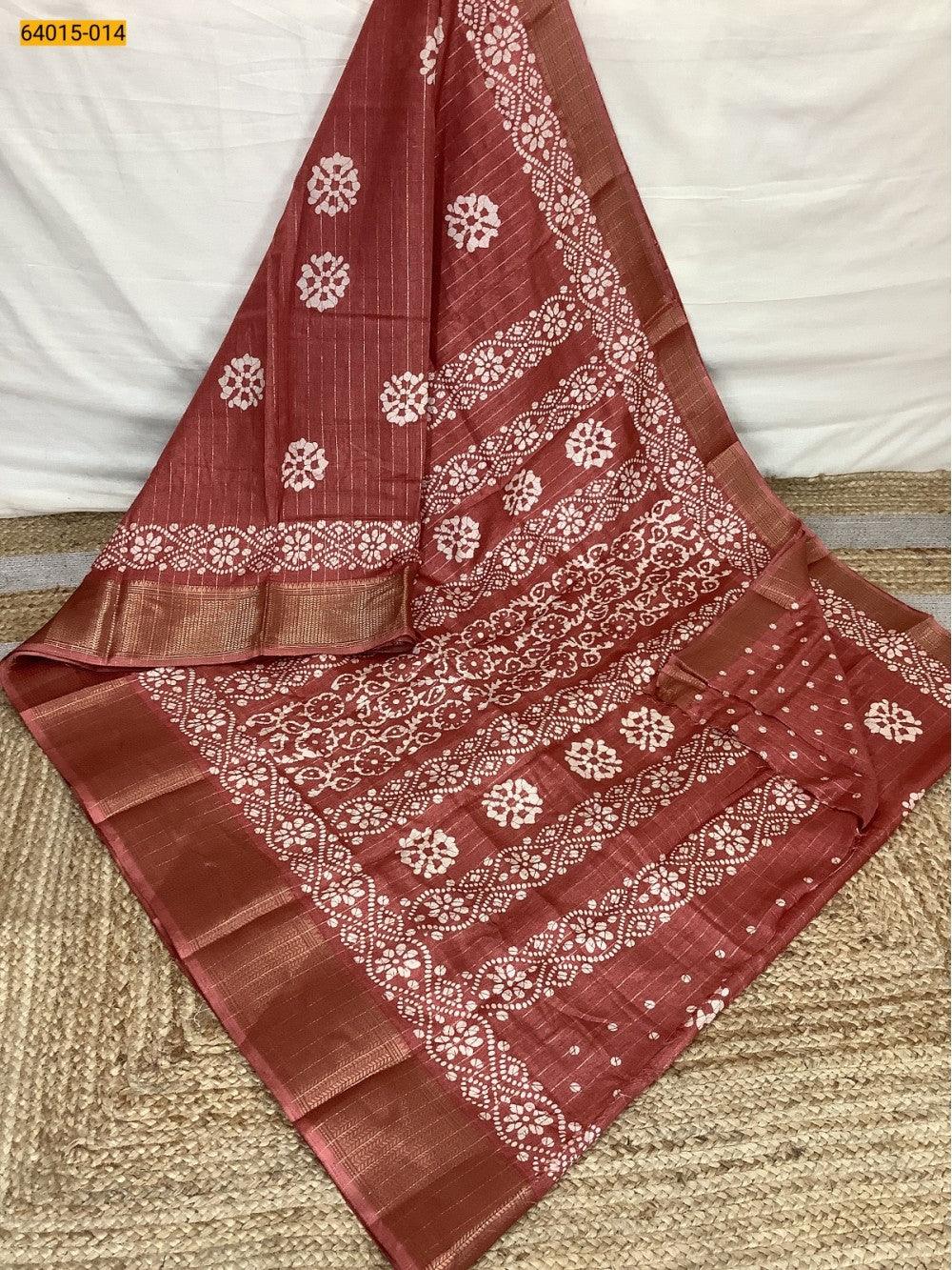 Peach Fancy Dola Printed Silk Checks Saree