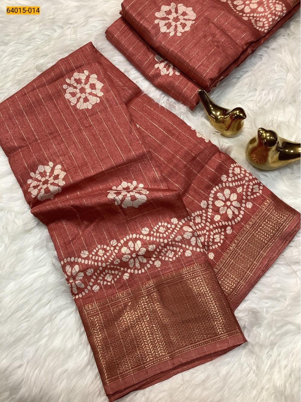 Peach Fancy Dola Printed Silk Checks Saree