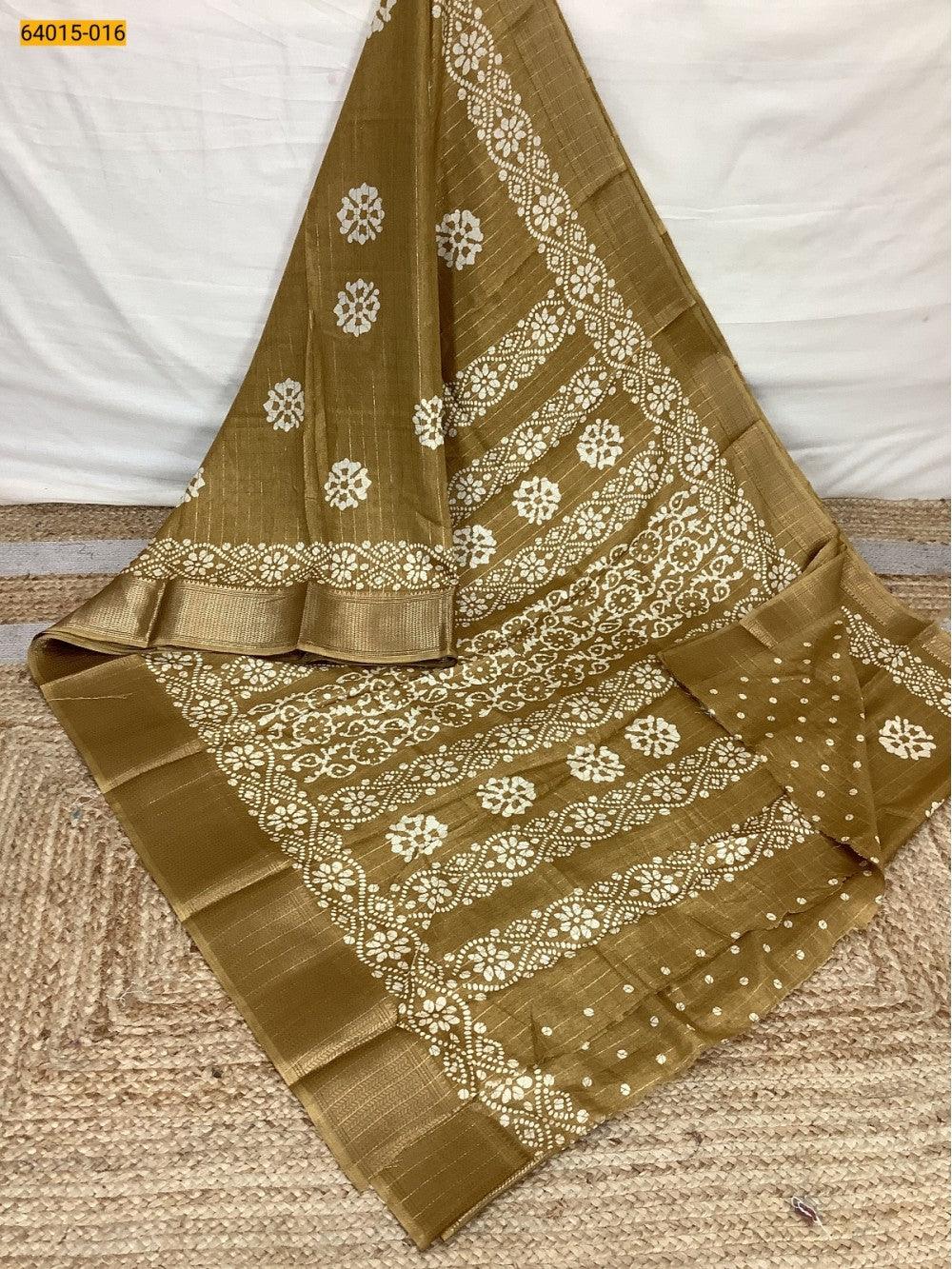 Brown Fancy Dola Printed Silk Checks Saree