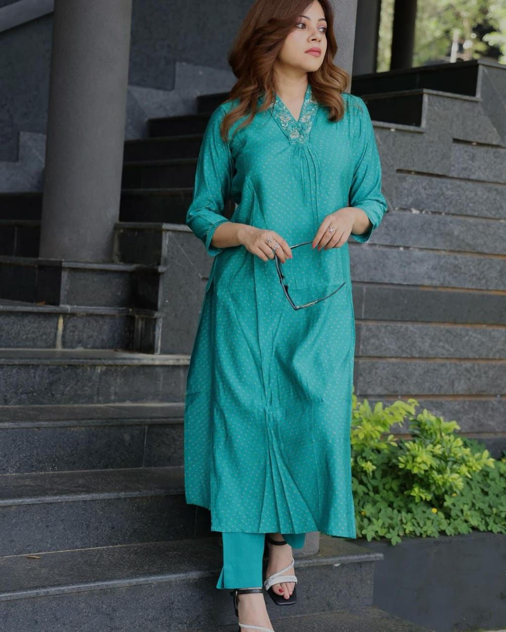 Hand Block Print Long Slit Cotton A-line Kurta Pant