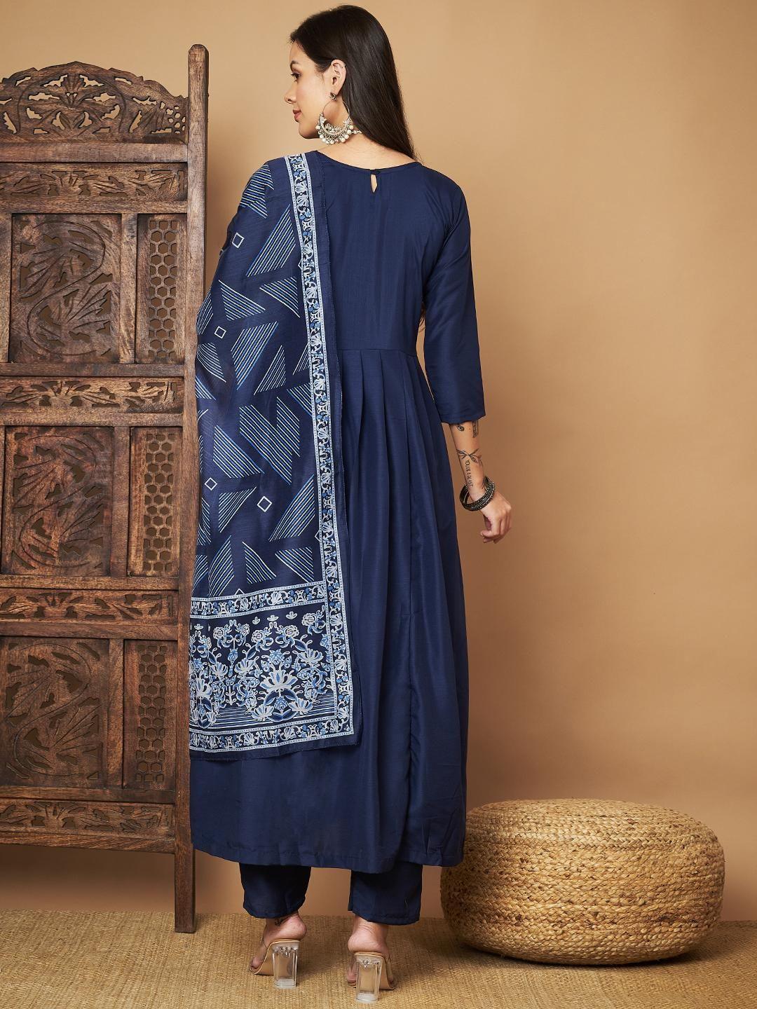 Women Anarkali Kurta with Pants Floral Print Dupatta - TREND BUY