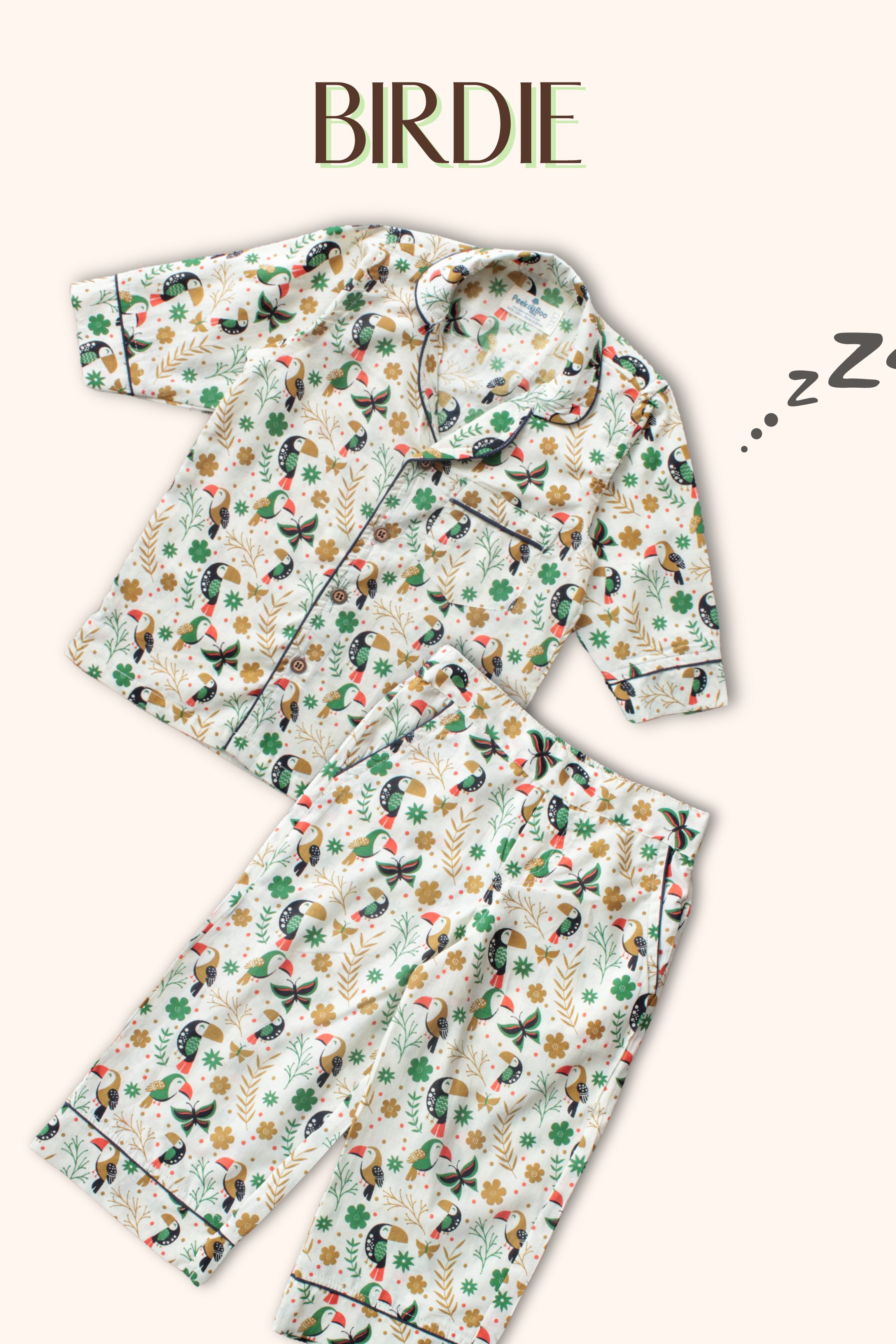 Pure Soft Cotton Printed Night Suit - Birdie