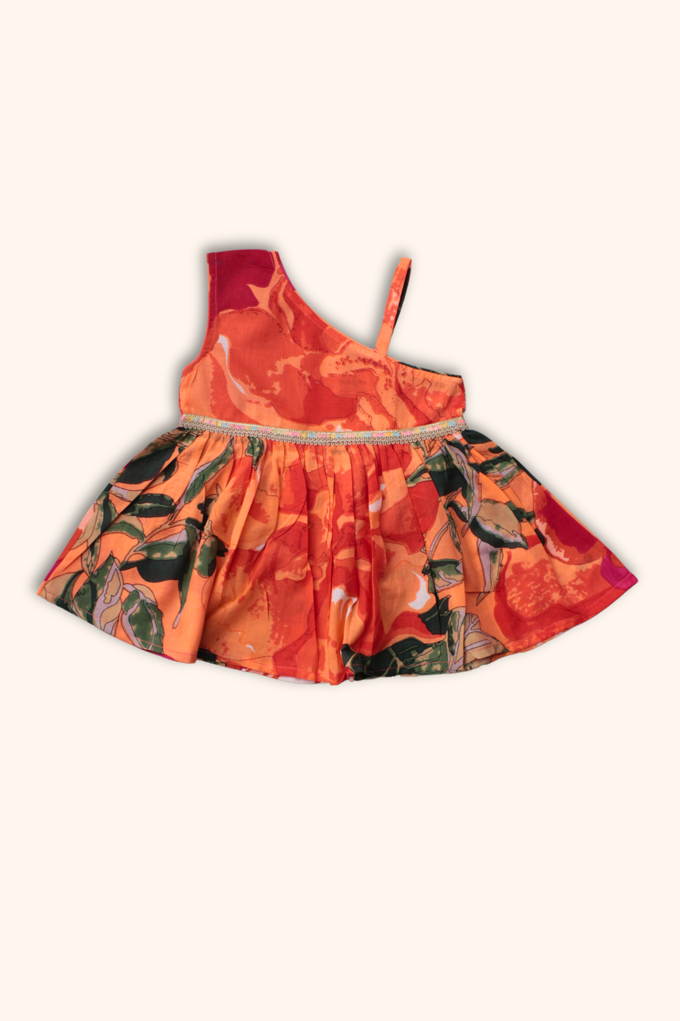 Girls Saavan Pure Cotton Ethnic Clothing set - Orange Green