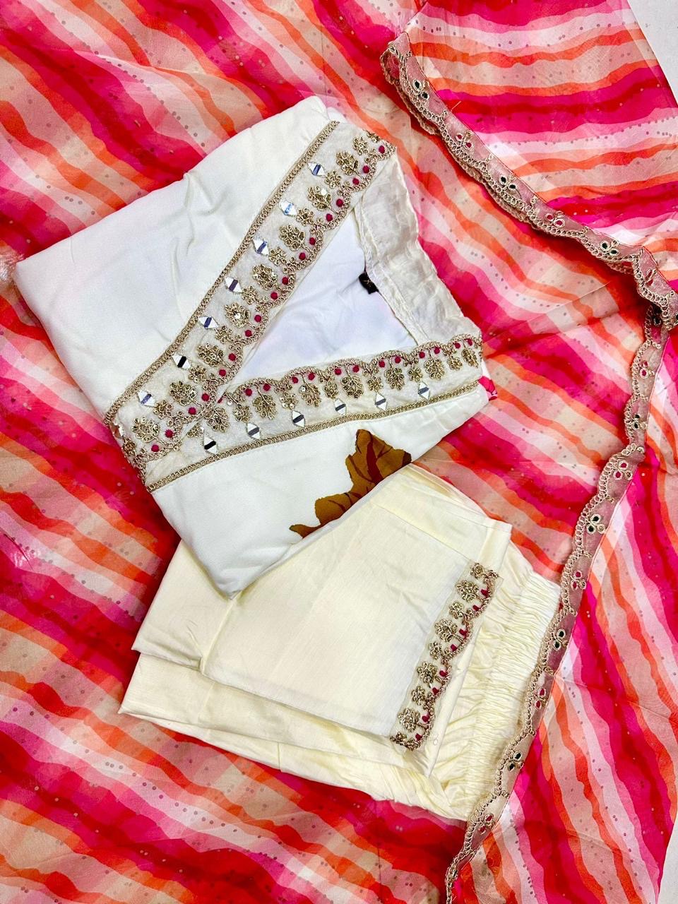 Presenting Beautiful Heavy Quality Muslin Silk Fabric Designer kurti Pant & Dupatta