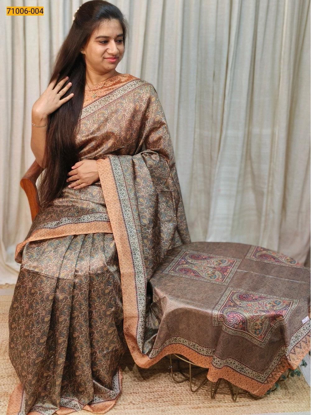 Mehandhi Green   Kalamkari Soft Linen Silk Saree