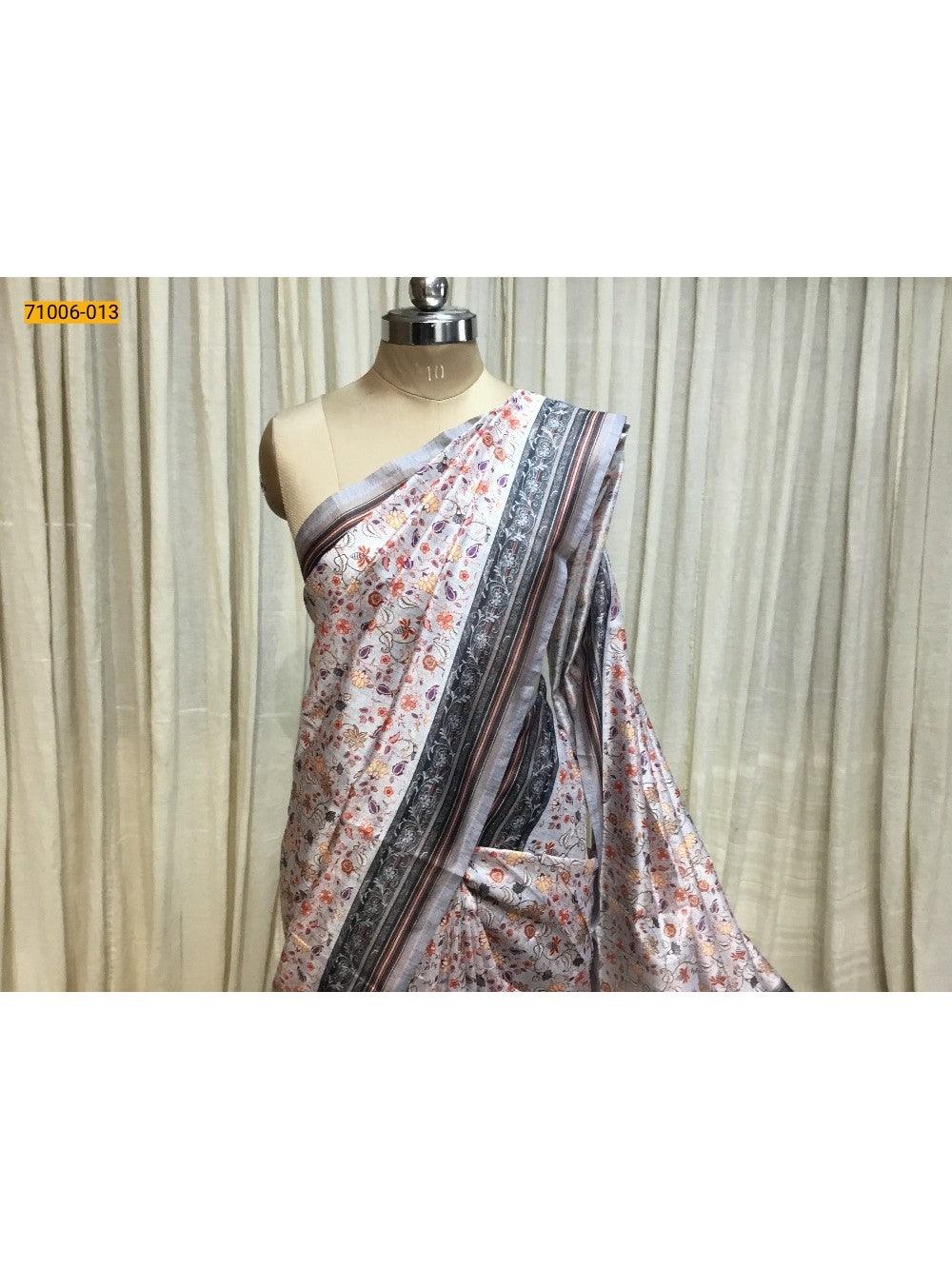 Gray Kalamkari Soft Linen Silk Saree