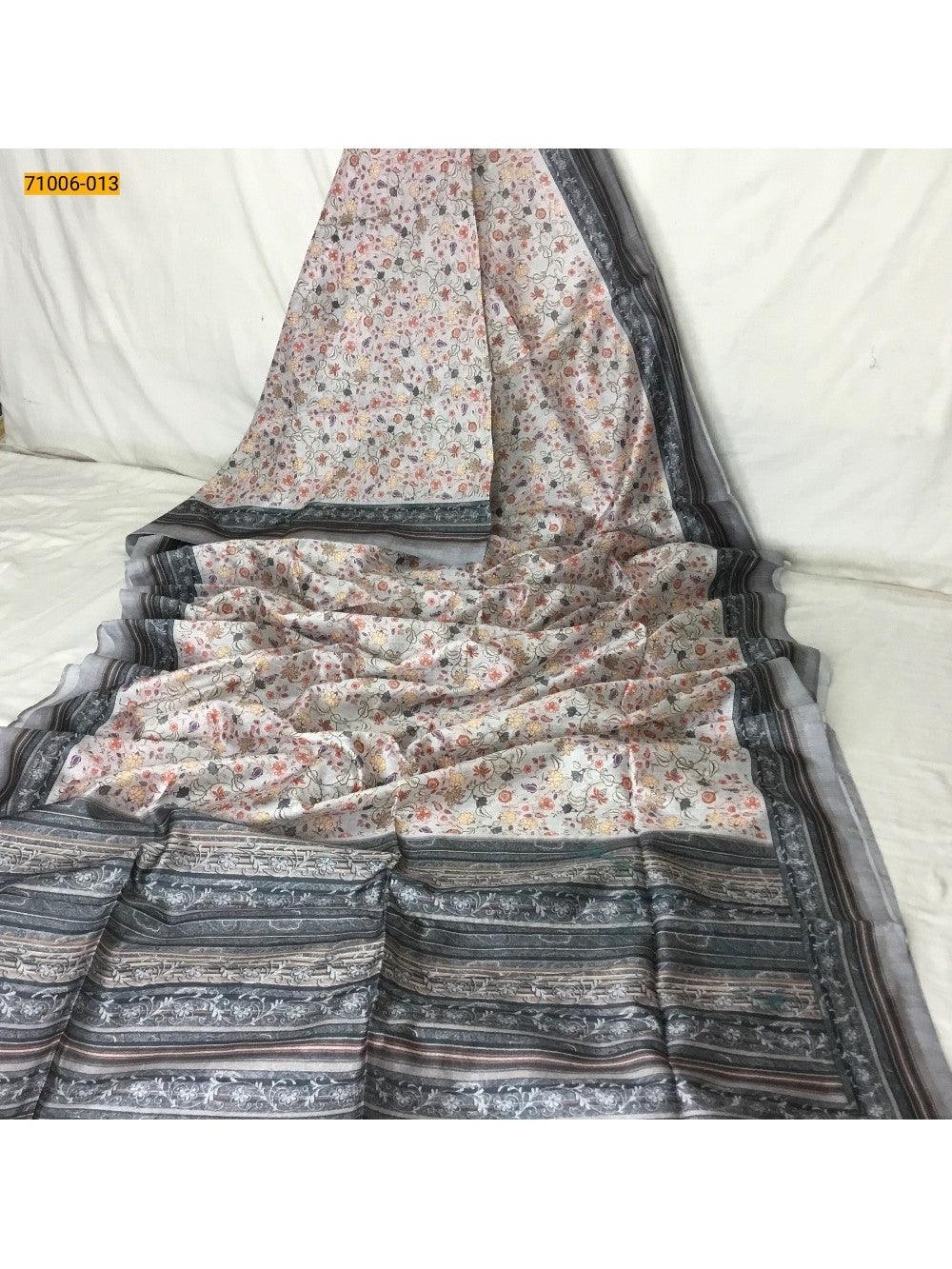 Gray Kalamkari Soft Linen Silk Saree