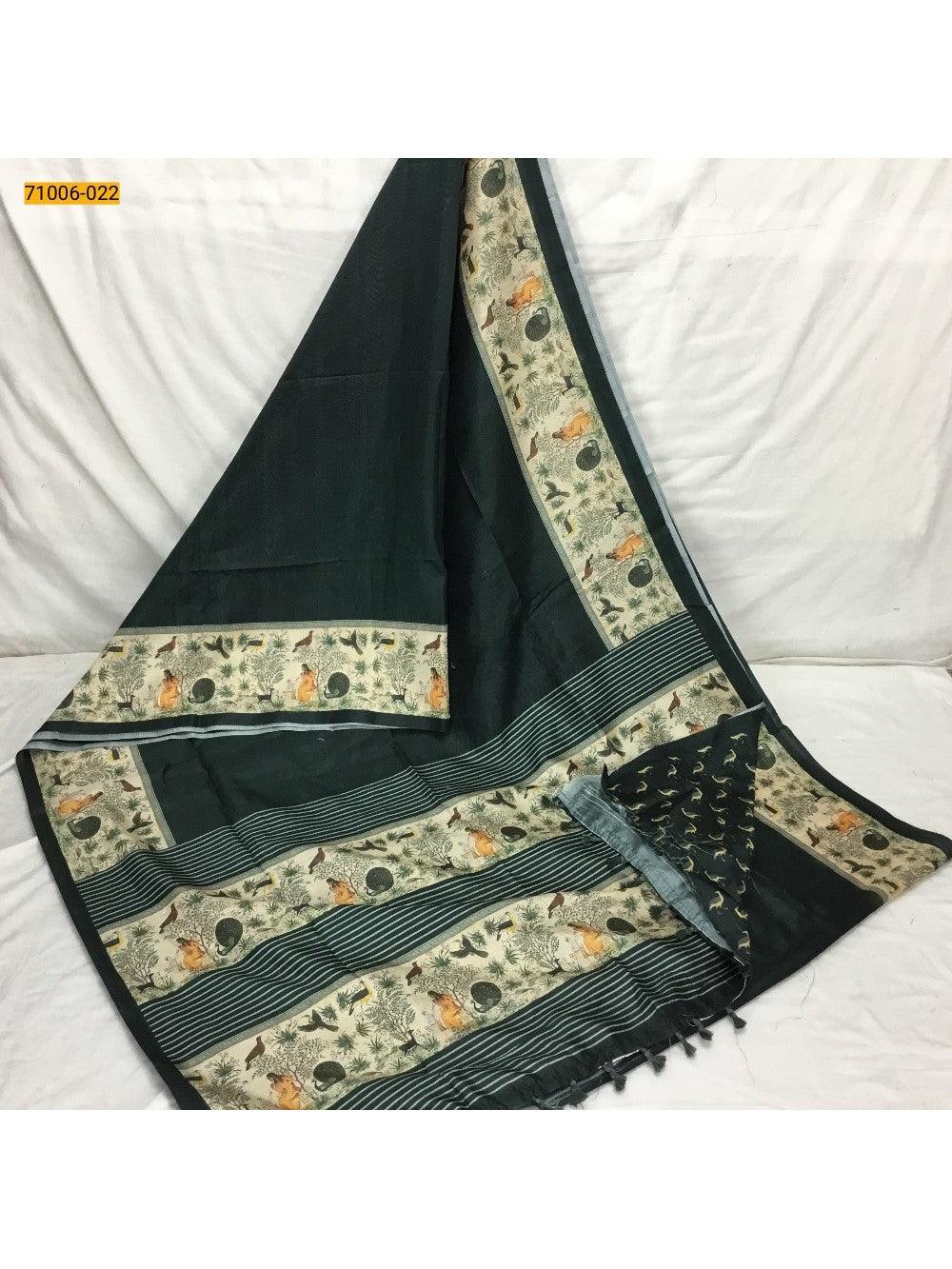 Green Kalamkari Soft Linen Silk Saree