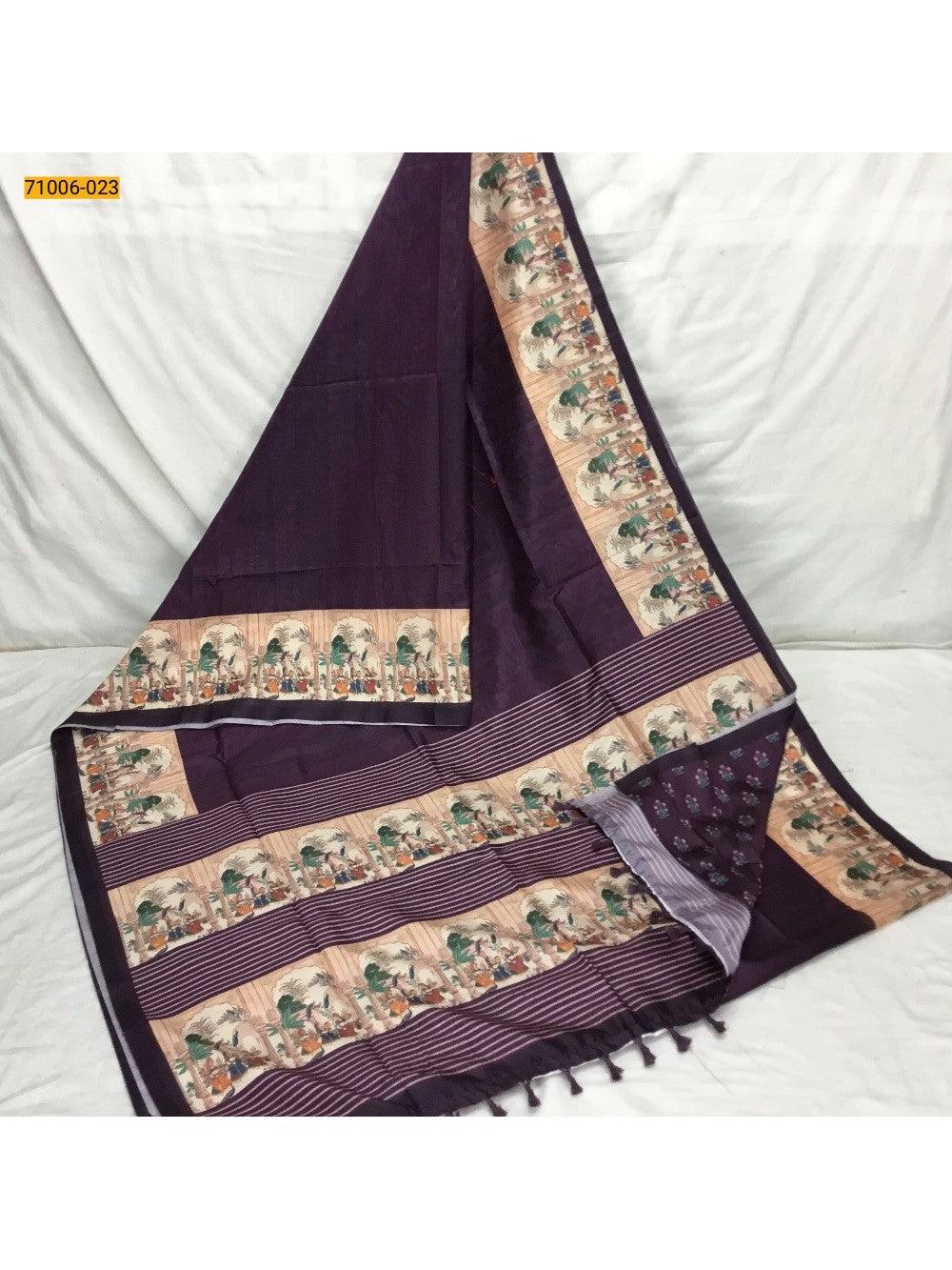 Violet Kalamkari Soft Linen Silk Saree