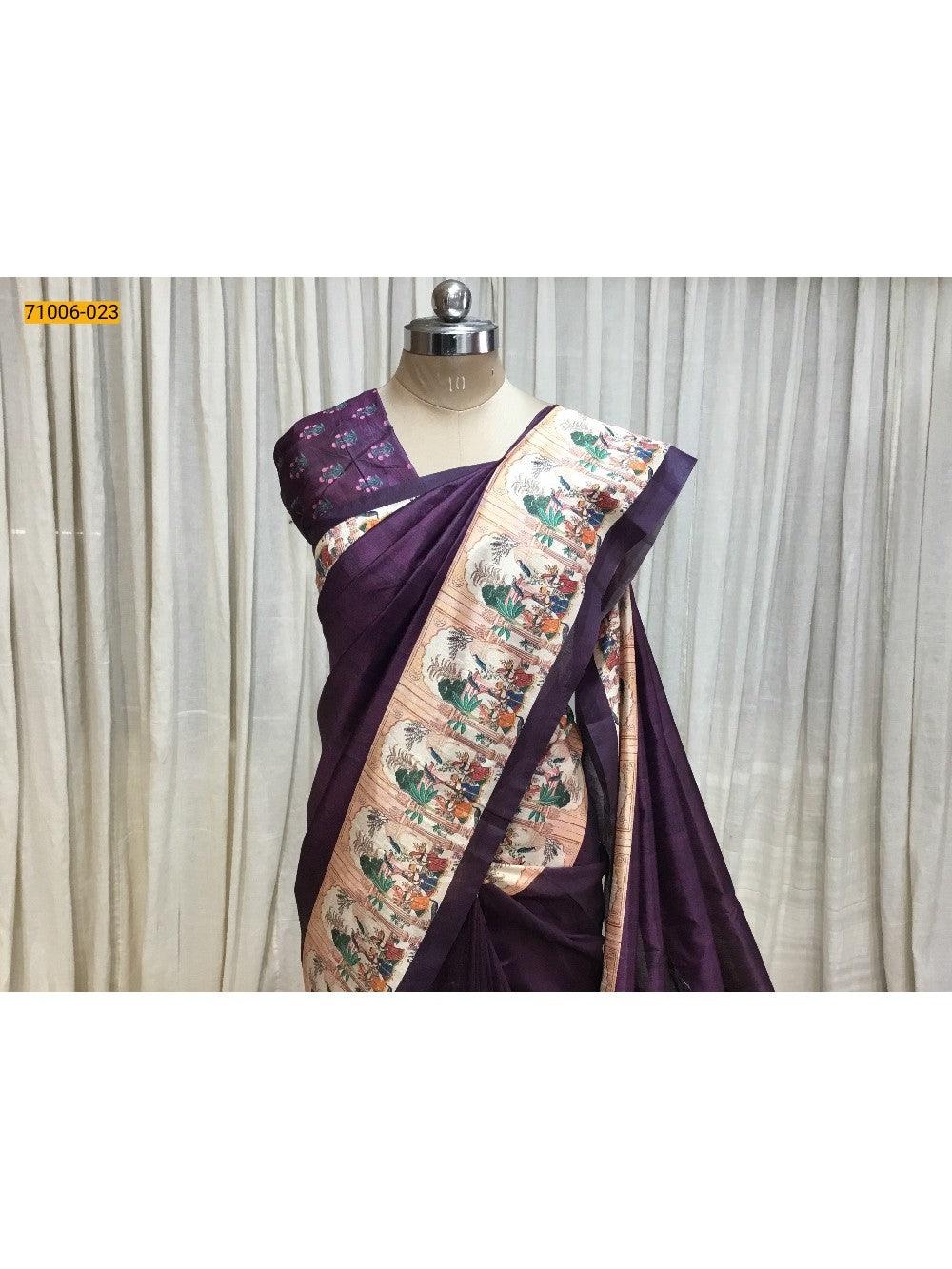 Violet Kalamkari Soft Linen Silk Saree