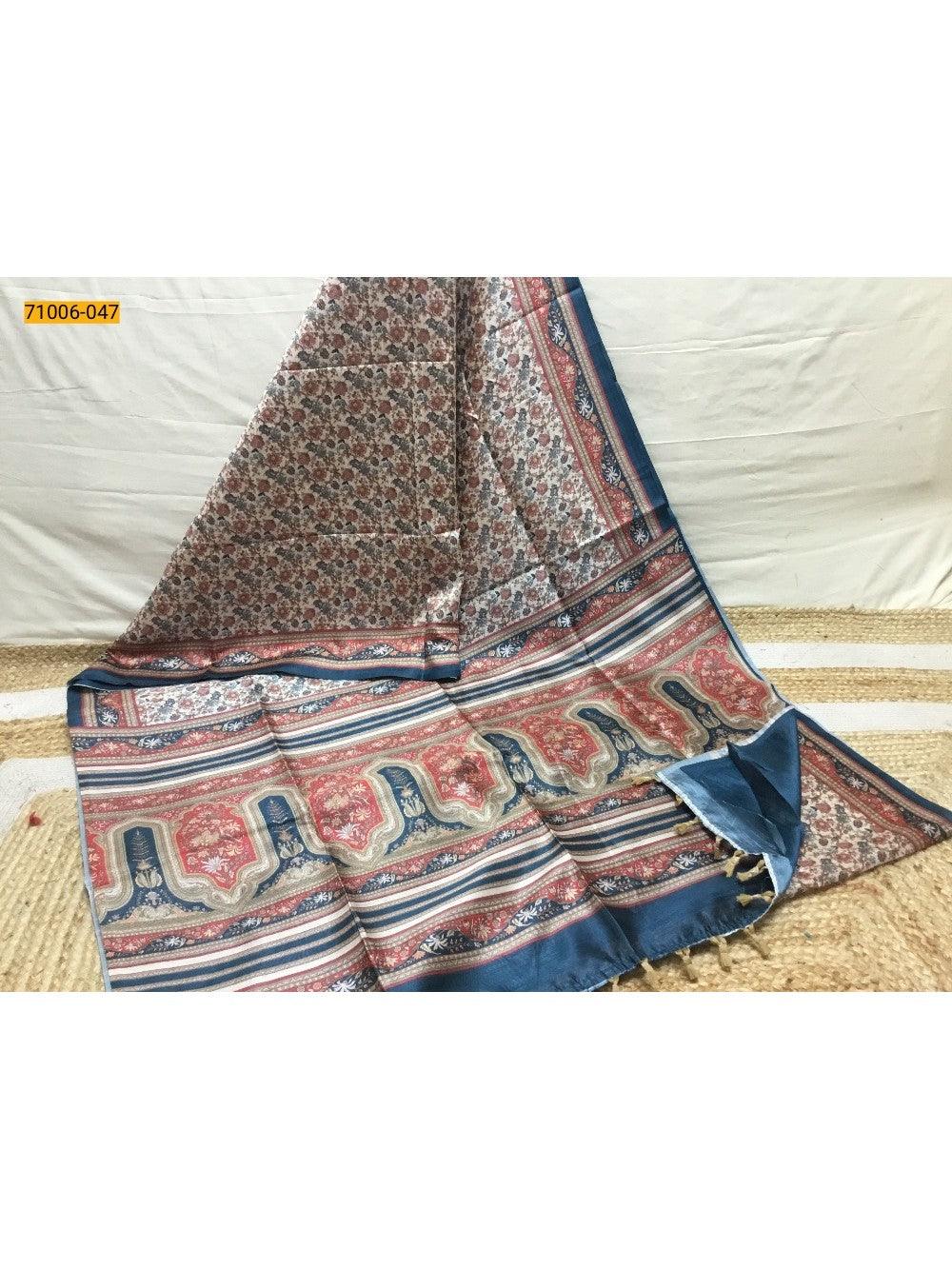 Cream Kalamkari Soft Linen Silk Saree