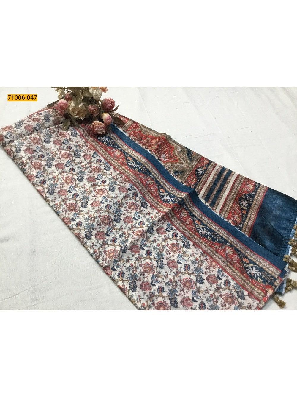 Cream Kalamkari Soft Linen Silk Saree