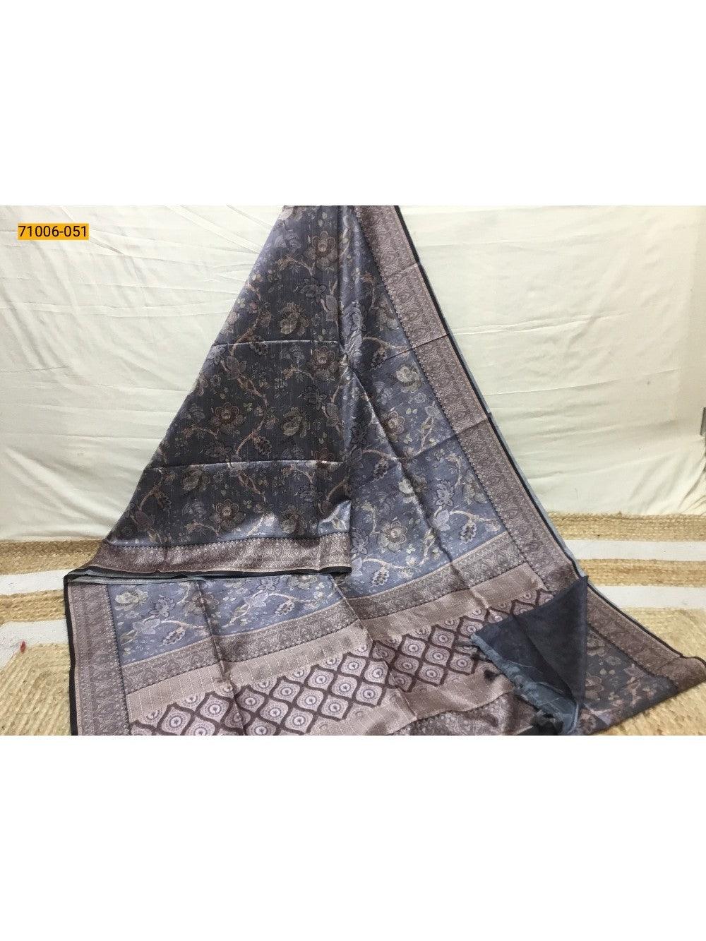 Gray Kalamkari Soft Linen Silk Saree