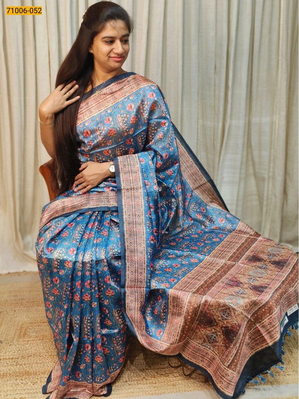 Blue Kalamkari Soft Linen Silk Saree