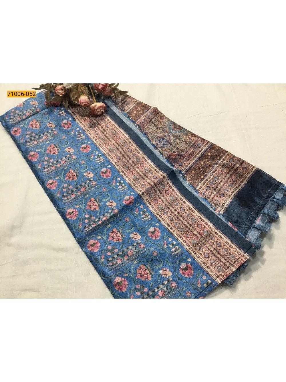 Blue Kalamkari Soft Linen Silk Saree