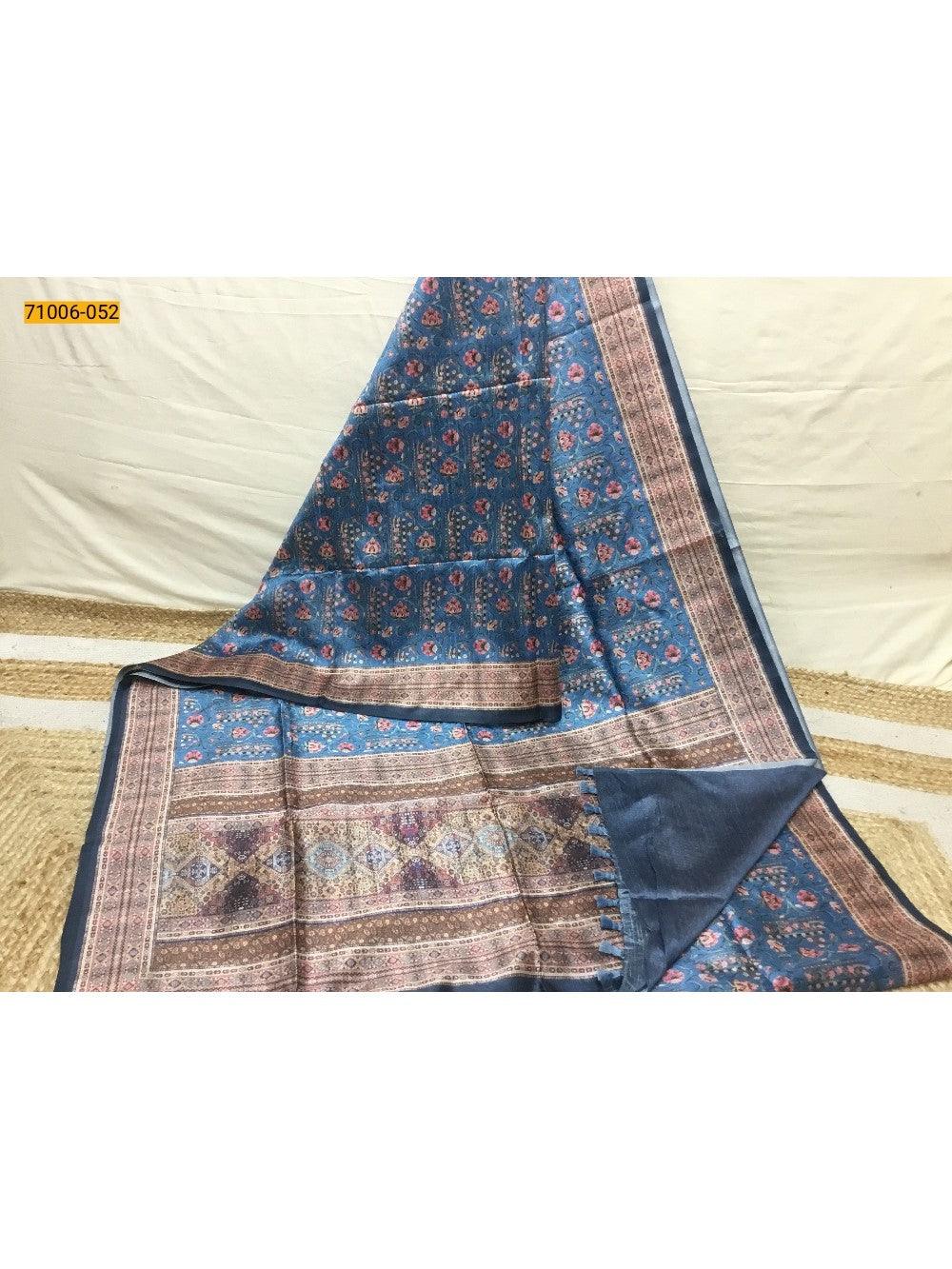 Blue Kalamkari Soft Linen Silk Saree