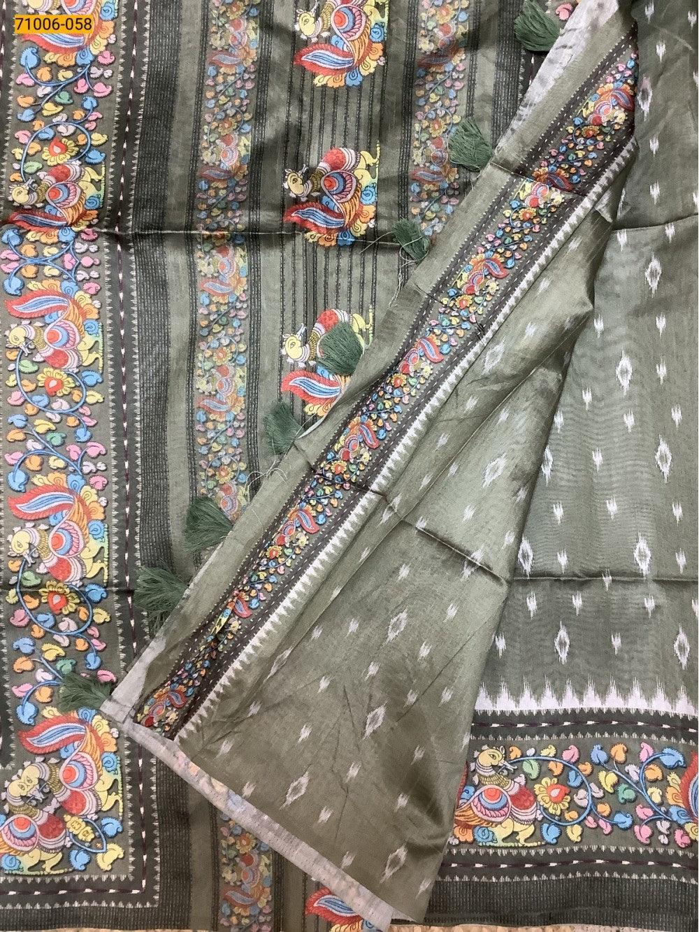 Green Kalamkari Soft Linen Silk Saree