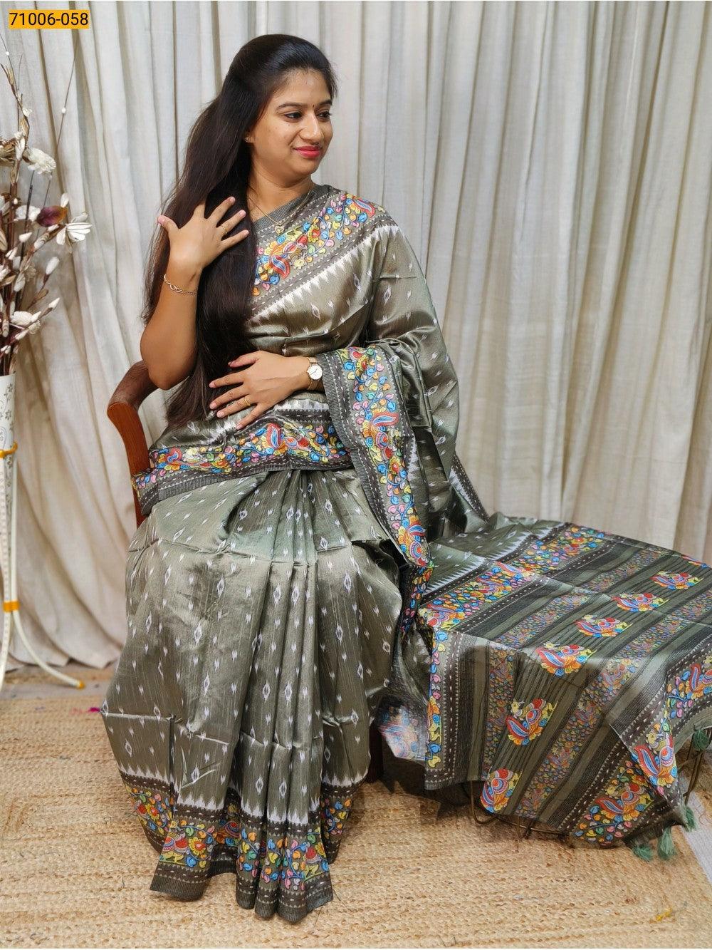 Green Kalamkari Soft Linen Silk Saree