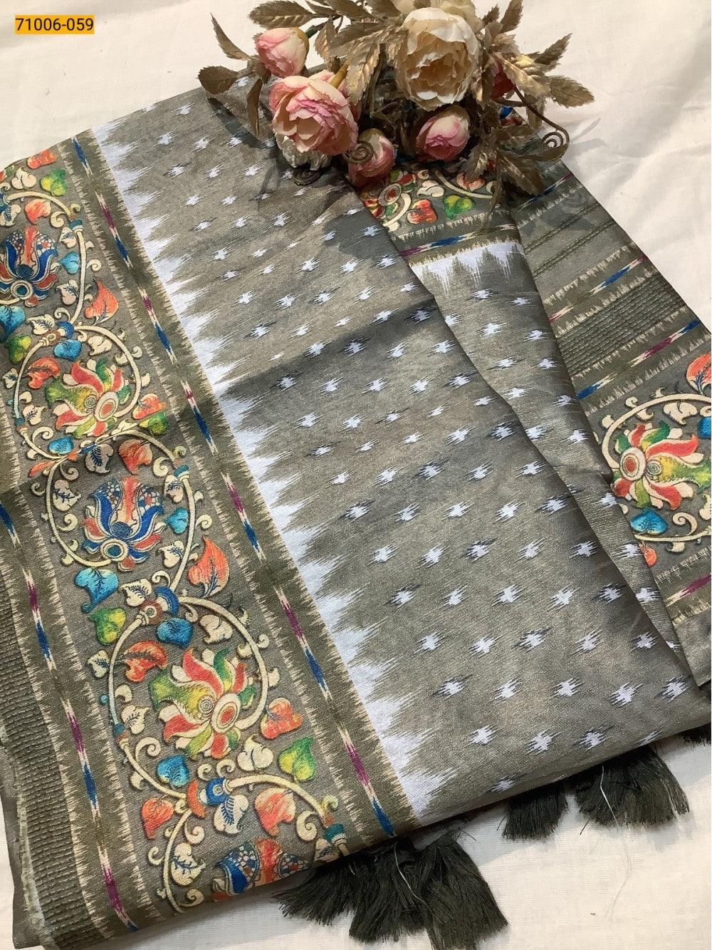 Green Kalamkari Soft Linen Silk Saree